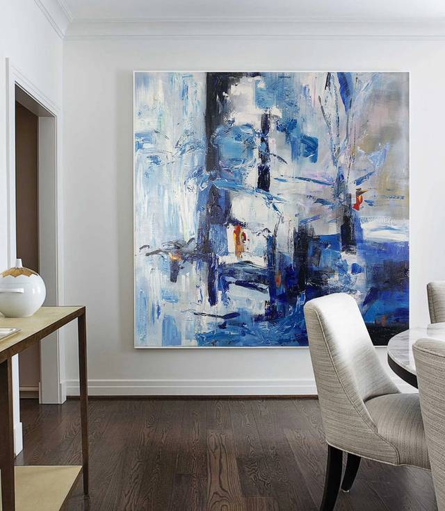 Bedroom Original White Abstract Blue Abstract Canvas Wall Art J9YM3